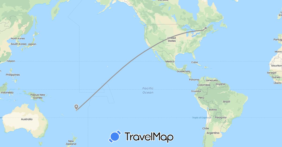 TravelMap itinerary: driving, plane in Canada, Fiji, United States (North America, Oceania)